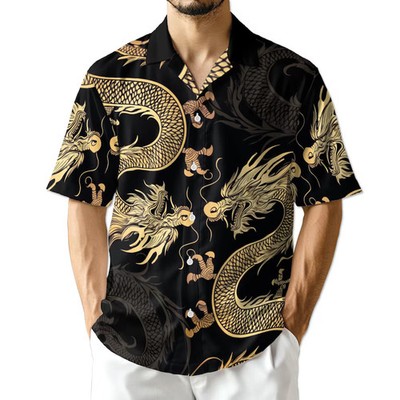 Japanese Dragon Hawaii Shirt Mens Aloha Beach Top Summer Vacation