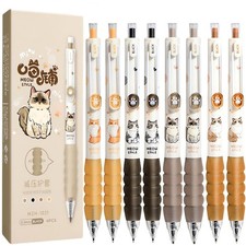 8 Pcs Cat Pens, Cute Retractable Gel Pens Cartoon Pen 0.5mm Black Ink Writing...