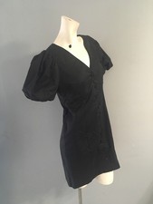 New J. Crew Puff Sleeves Button Front  Mini Black Cotton Dress Size 10