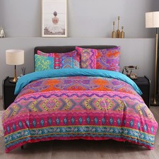 Bohemian Duvet Cover Set Lightweight Microfiber Bedding Set Boho Floral Comfo...