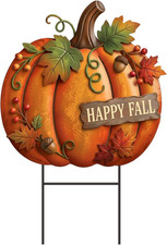 Fall Outdoor Decor, 24 Inch Metal Pumpkin Garden Stakes, Welcome Yard Sign Fall
