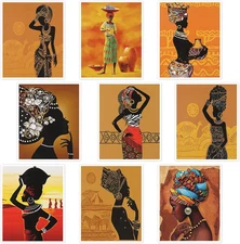 9 Pieces Canvas African American Wall Decor Black African Woman Wall Painting Bl