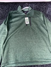 Eddie Bauer Sweater Mens XL Olive Green Fleece Lined Mock Neck Hiking 1/4 Zip