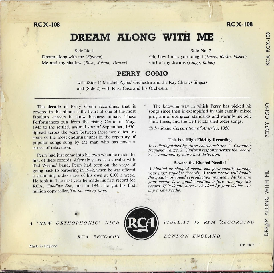 Dream Along With Me / Perry Como (EP) G/VG+ - Image 2 of 4