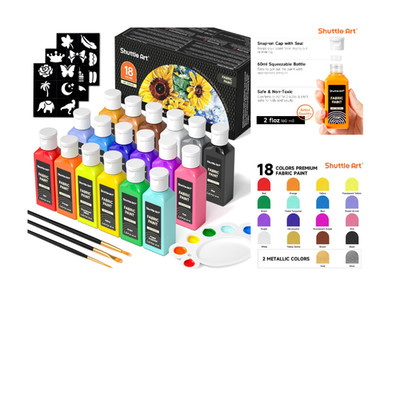 Shuttle Art Textilfarben 18 Farben Waschmaschinenfest Stoffmalfarben