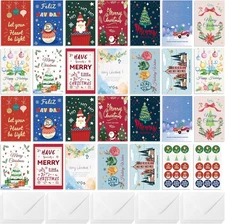 26 Pack Christmas Cards with Envelopes and Stickers, Christmas Greeting Cards Bu