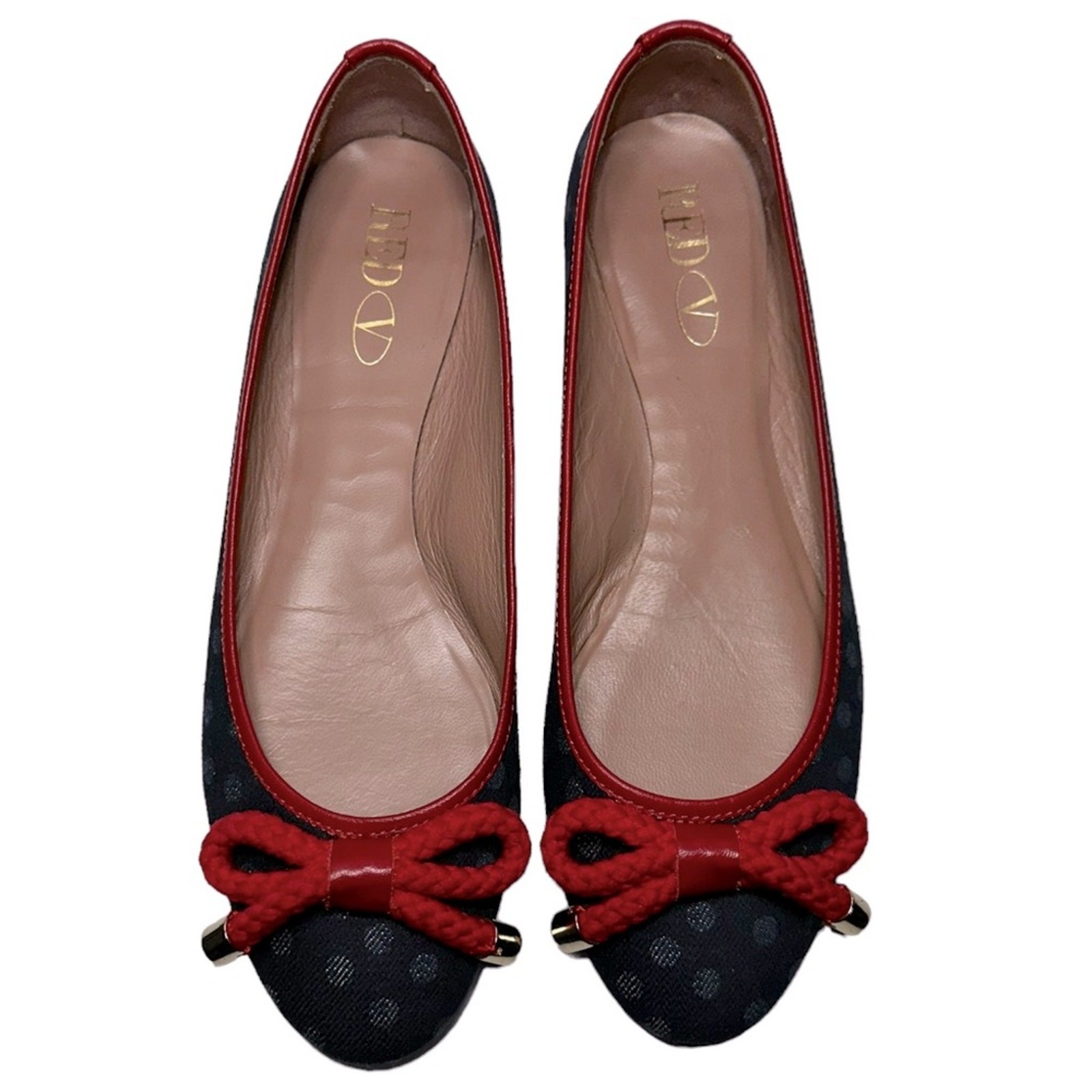 Red Valentino Women's Size 39 8 Blue Red Polka Dot Slip On Bow Ballet Flats