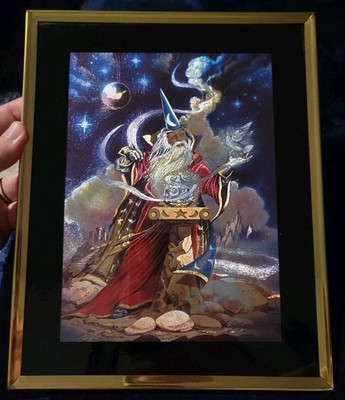 Wizard w/Magic Crystal Foil Texture Nemia Rucker Shiny GOLD Metal Framed Picture