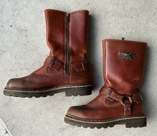 Vintage Y2K Harley Davidson 95144 Brown Leather Harness Boots Men 8.5 Side Zip