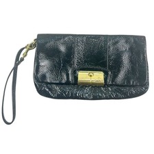 Coach Y2K Vintage Black Leather Wristlet with Gold Turnlock Closure