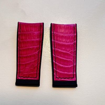 Authentic Corum Pink Leather Rubber Watch Band Strap Set 24x20mm /55x55mm