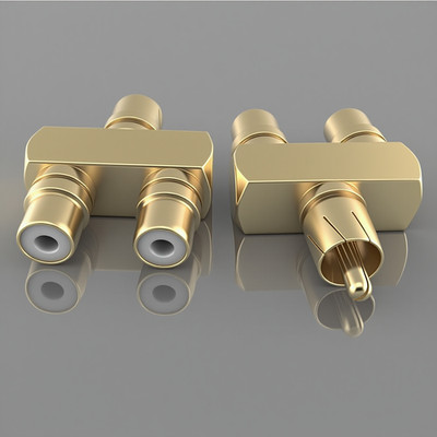 2pc Gold Plated HiFi Audio Splitter Adapter Phono RCA Male to 2 Female Connector