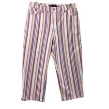 Gloria Vanderbilt Capris Womens 8 Amanda Crop Striped Purple Pink White Casual