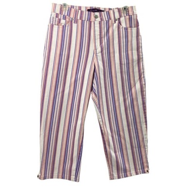 Gloria Vanderbilt Capris Womens 8 Amanda Crop Striped Purple Pink White Casual