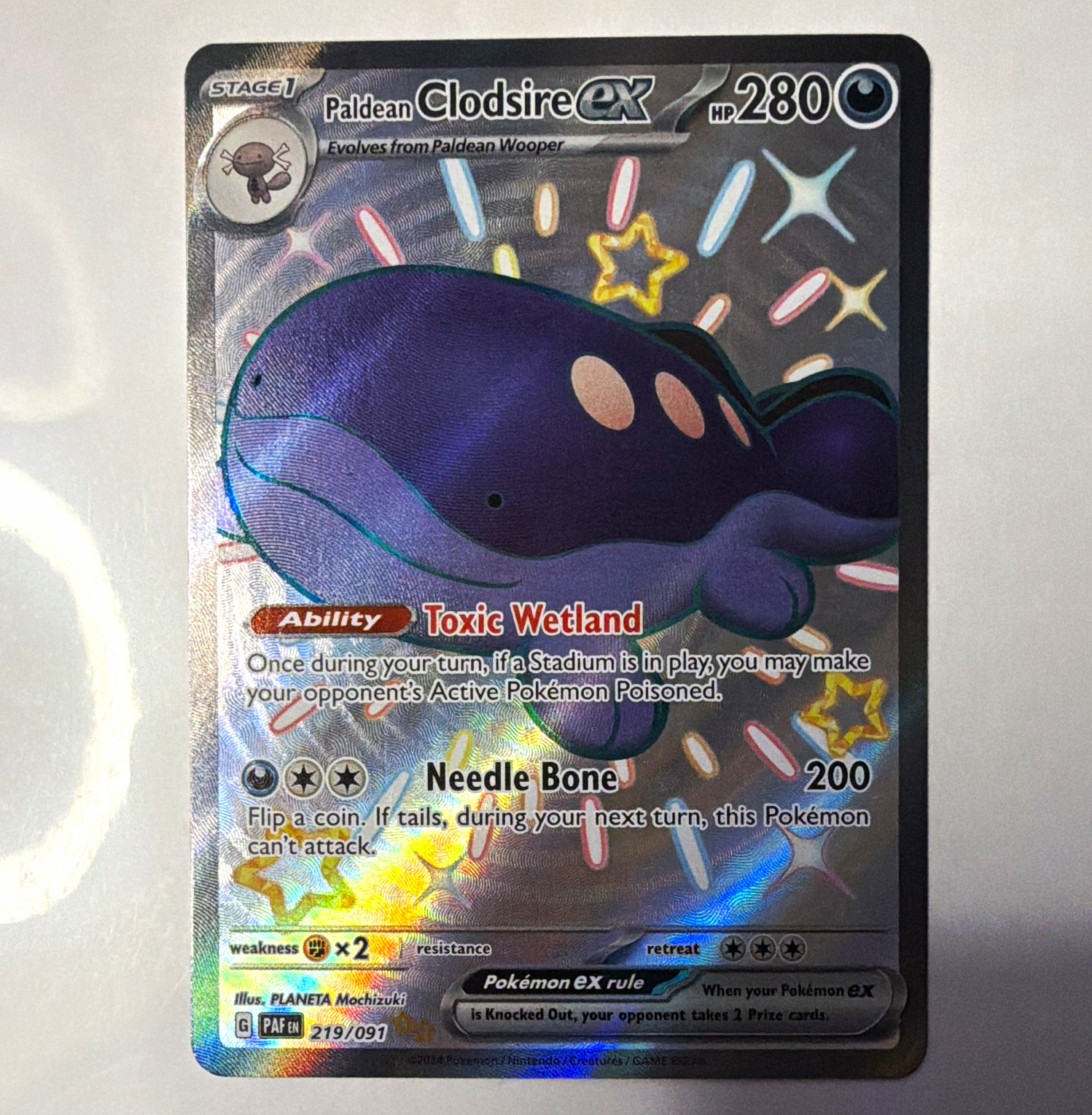 The Pokémon Company Paldean Clodsire ex 219/091 Paldean Fates Holo Shiny UR EN