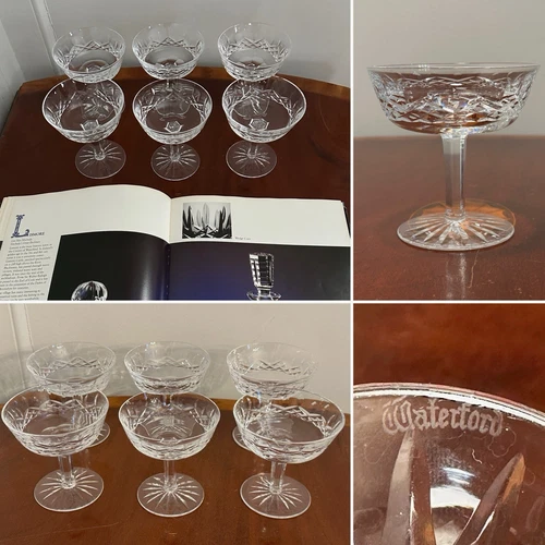 Set 6 Vtg WATERFORD CRYSTAL Lismore Wide-Rim Champagne Sherbet Glasses IRELAND