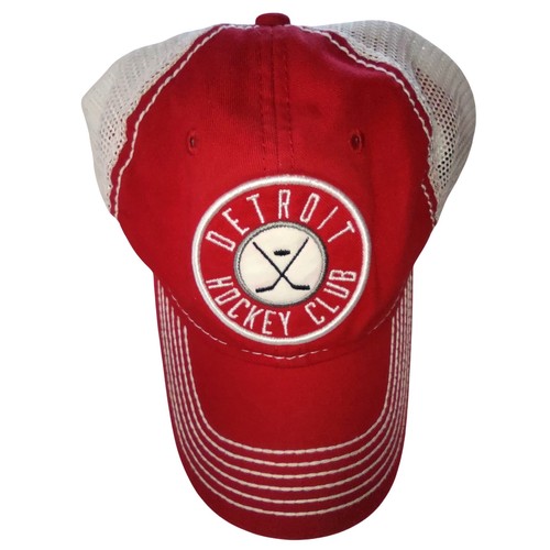 Detroit Hockey Club Hat Cap Red White Trucker Style Mesh Hook/Loop Adjustable