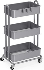 Versatile Heavy Duty Utility Cart with 3 Metal Baskets and Smooth Mobility