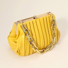 Pleated Satin Clutch Bag Pink Gold Chain Purse for Women Elegant Evening Handbag