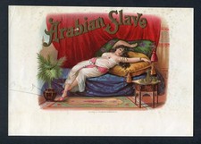 EX RARE Old Original ARABIAN SLAVE Cigar Label - RECLINING WOMAN ON HER BED