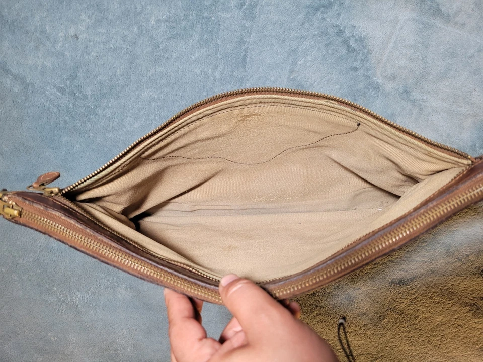 Ghurka No. 7 Карман кожи холст молнии мешок желтовато-коричневый подержанный - Изображение 4 из 4