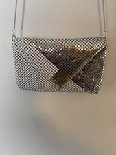 Vintage Retro Geometric Metal Gold White Silver Mesh Purse Handbag Snake Chain