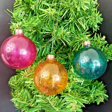 Shiny Brite ATOMIC ERA Christmas Ornaments Unsilvered Baubles 3pcs USA