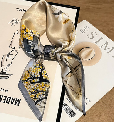 100% Mulberry Silk Neckerchief 65X65cm Scarf Shawl leaf Print Bandana Wrap new