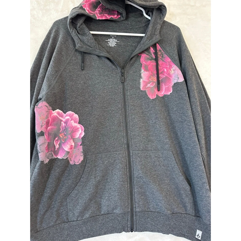 Chaqueta con Capucha Torrid Active Cremallera Gris Floral 2X Ropa Deportiva Foto 3 de 4
