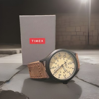 Men's Timex Expedition Scout Watch with Leather Strap - Black/Brown T49963JT
