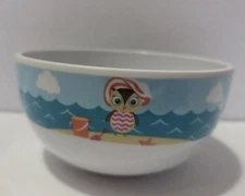 Owl At The Beach Children's Melamine Bowl  2.5" Tall 4.5" Diameter