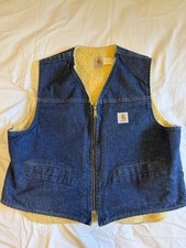 Vintage Carhartt Sherpa Lined Denim Vest USA Made Men s XXL Workwear