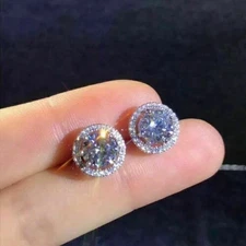 4Ct Round Lab-Created Diamond Halo Stud Earring Screw Back 18K White Gold Finish