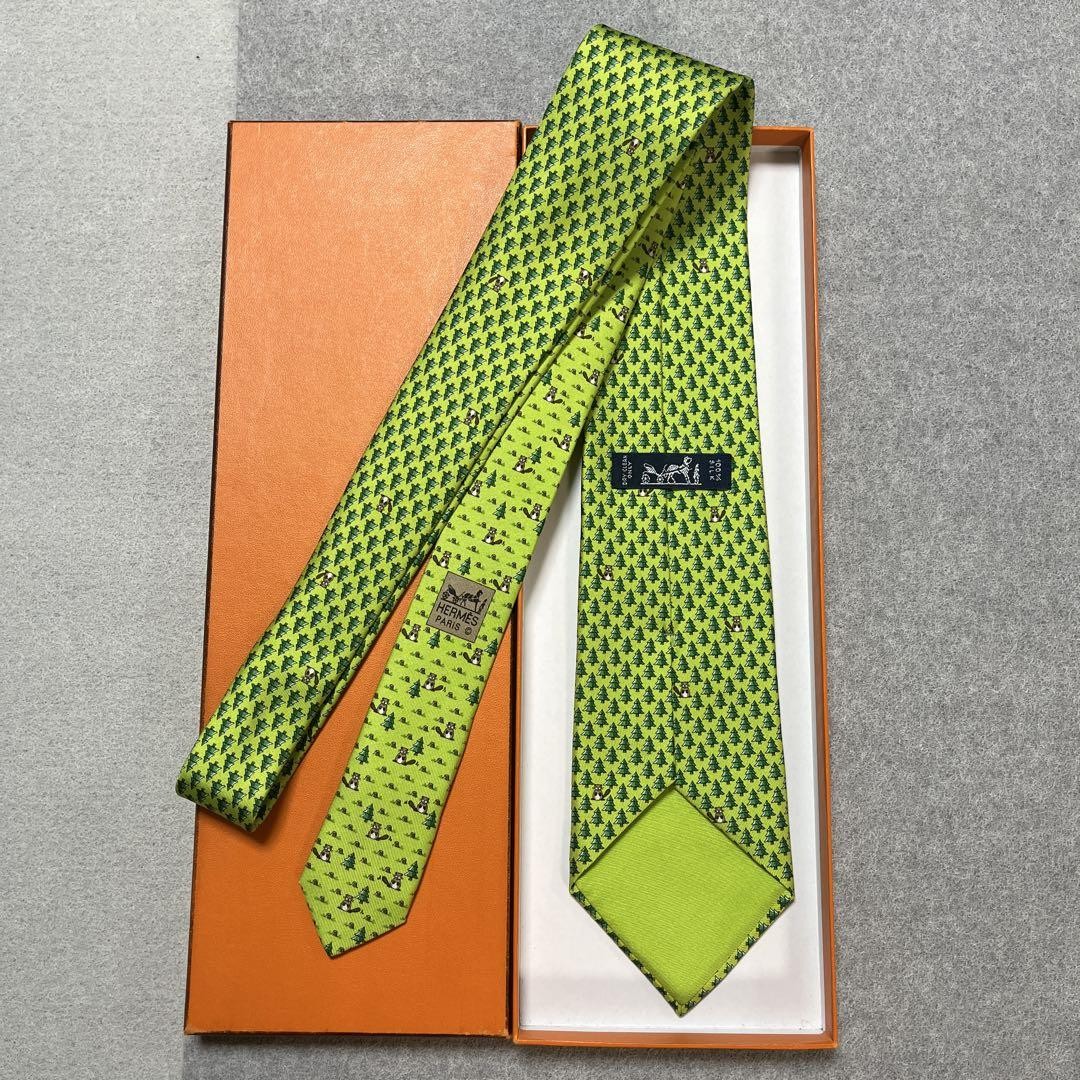 HERMES Green Silk Men's Tie 9.0 cm Width 60.2 in Length