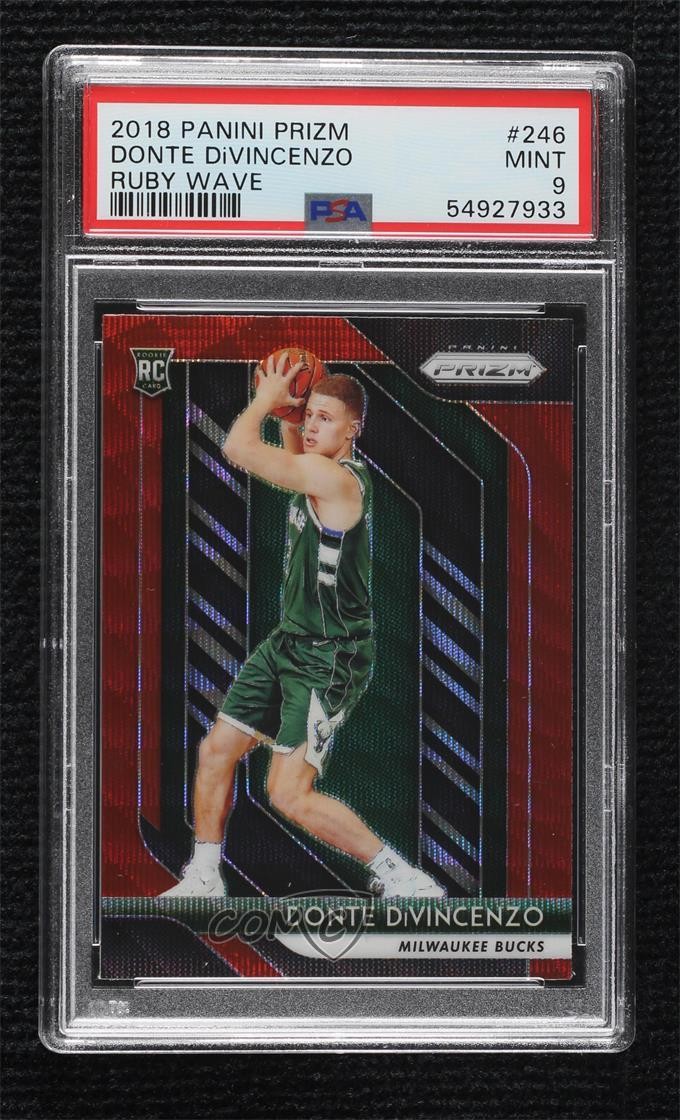 2018-19 Panini Prizm Ruby Wave Prizm Donte DiVincenzo #246 PSA 9 MINT 2v5