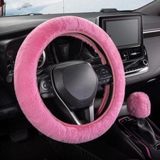 Furry Car Steering Wheel Cover w/ Fluffy Gear Shift Cover Soft Warm Non-Slip Car