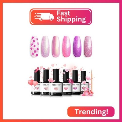 modelones Gel Nail Polish Set, 6 Colors Valentine's Day Pink Gel Polish Glitter