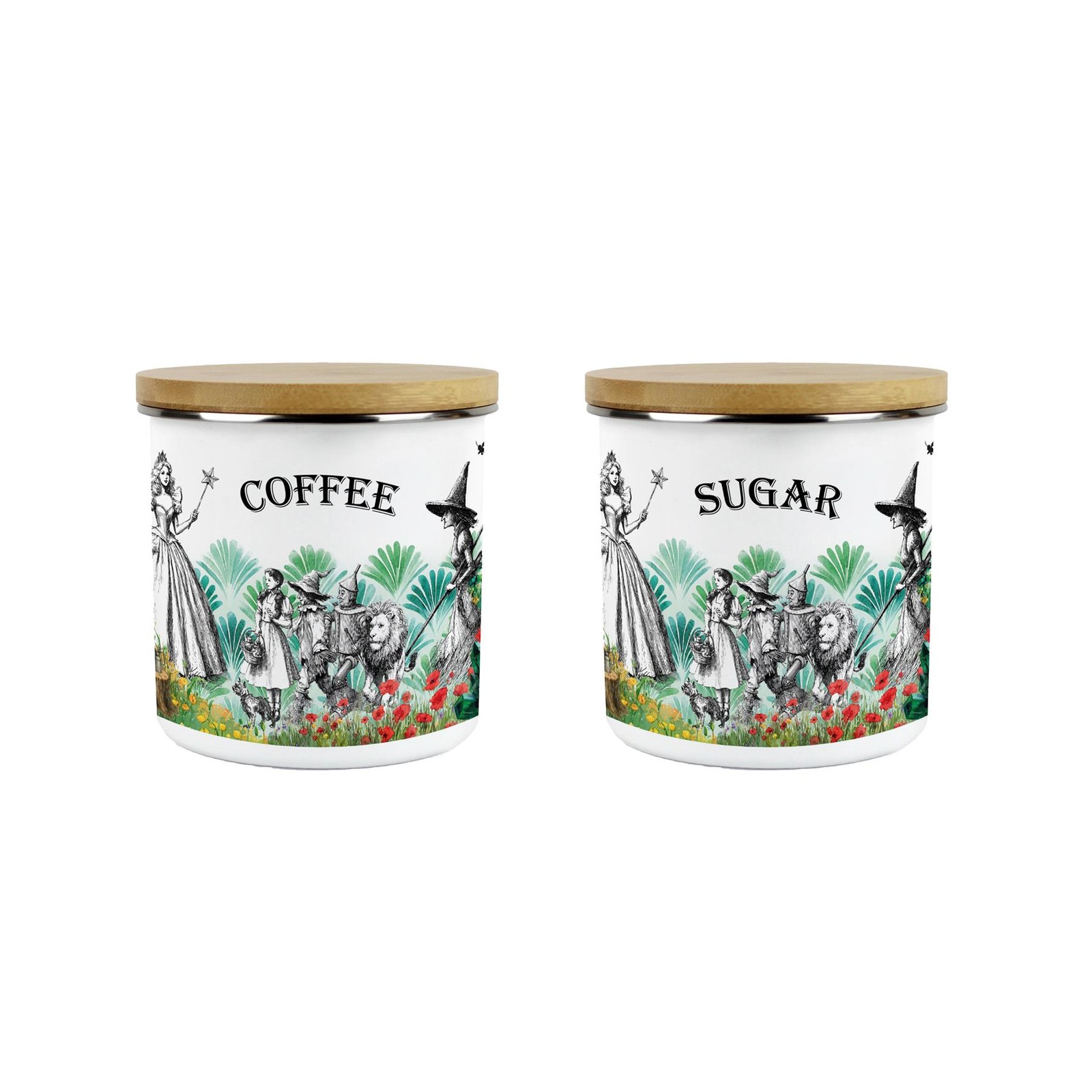 Wizard of Oz Coffee & Sugar Canister Gift Set - 600ml Large Enamel Tins