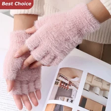 New Winter Imitation Mink Cashmere Half Finger Gloves Women Men Warm Luxury Soli