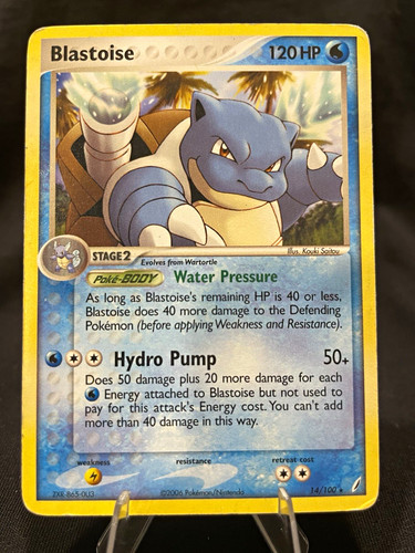 Pokemon TCG Blastoise EX Crystal Guardians 14/100 Non-Holo Rare EN Heavy Play