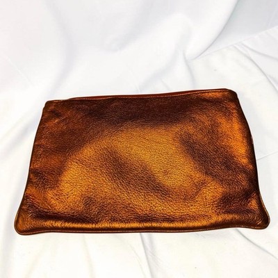 JIL SANDER Metallic Orange Leather Clutch Bag Large Pouch Italy 12.6'' Width