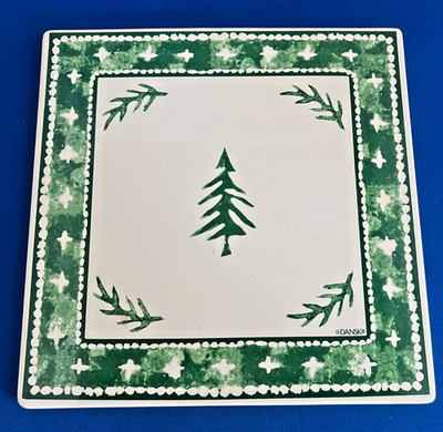 DANSK Nordic Knits Green Trivet Tree 8  x 8  Cork Backing w/Hook To Hang