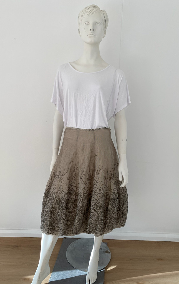 A&Y by Silvia Guanta Flower Taupe Brown Grey Metallic Bubble Skirt Size 12