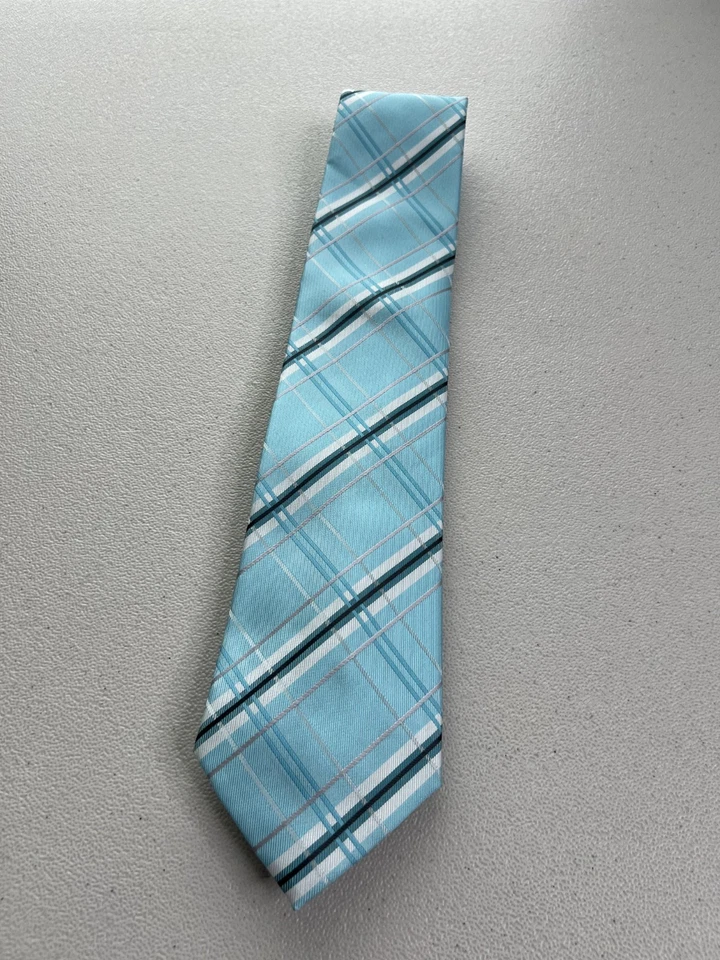 Совершенно Q синий, белый, черный, серый клетчатый узор 100% галстук из микрофибры новый без ЯРЛЫКОВ - Изображение 3 из 4