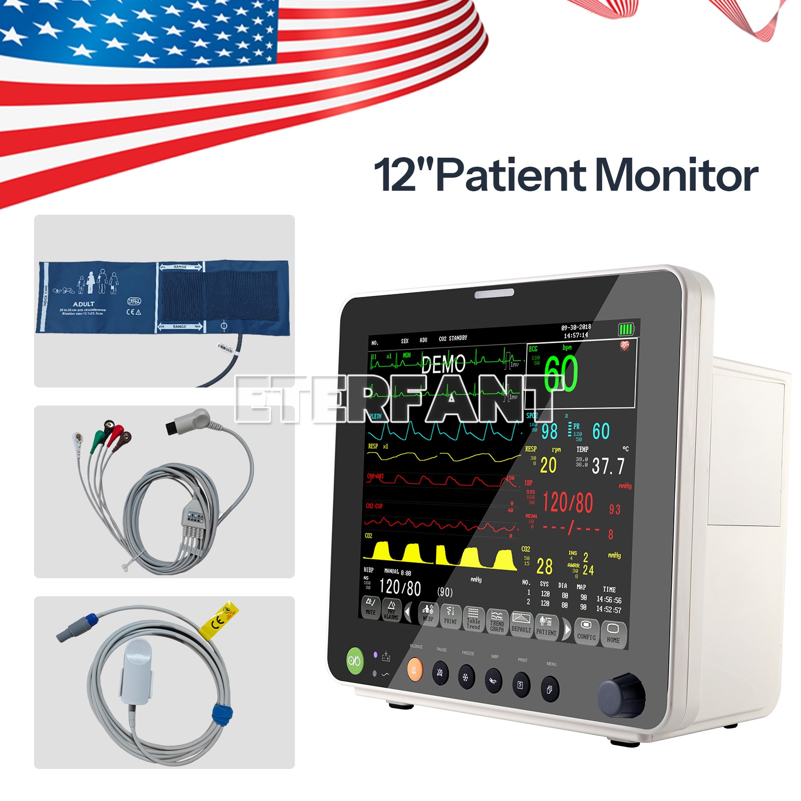8/12/15.6 inch Patient Monitor ICU CCU Vital Sign NIBP RESP TEMP SPO2 PR ECG