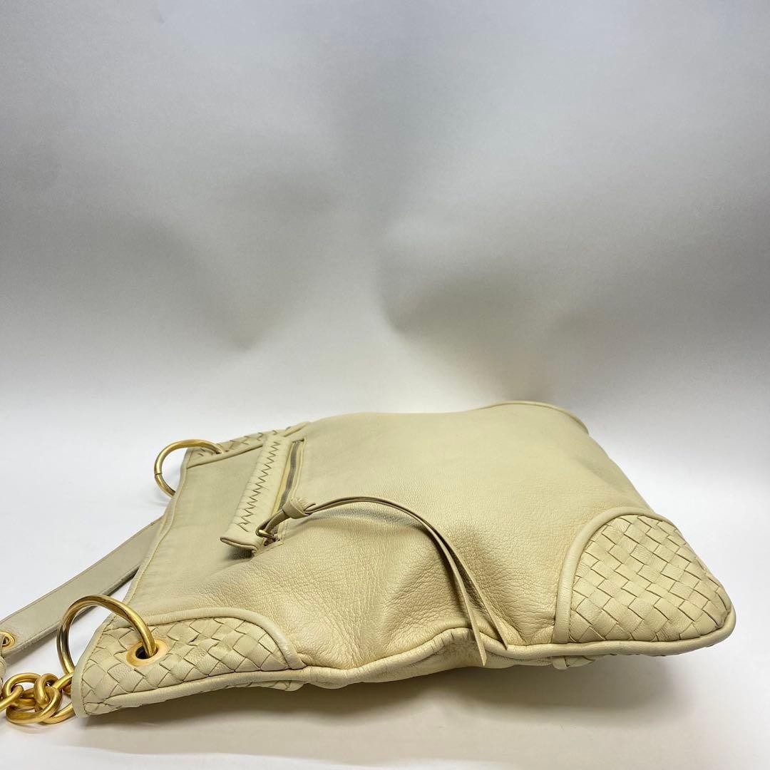 Auth BOTTEGA VENETA Chain Shoulder Bag White Leather Womens Intrecciato thumbnail 9