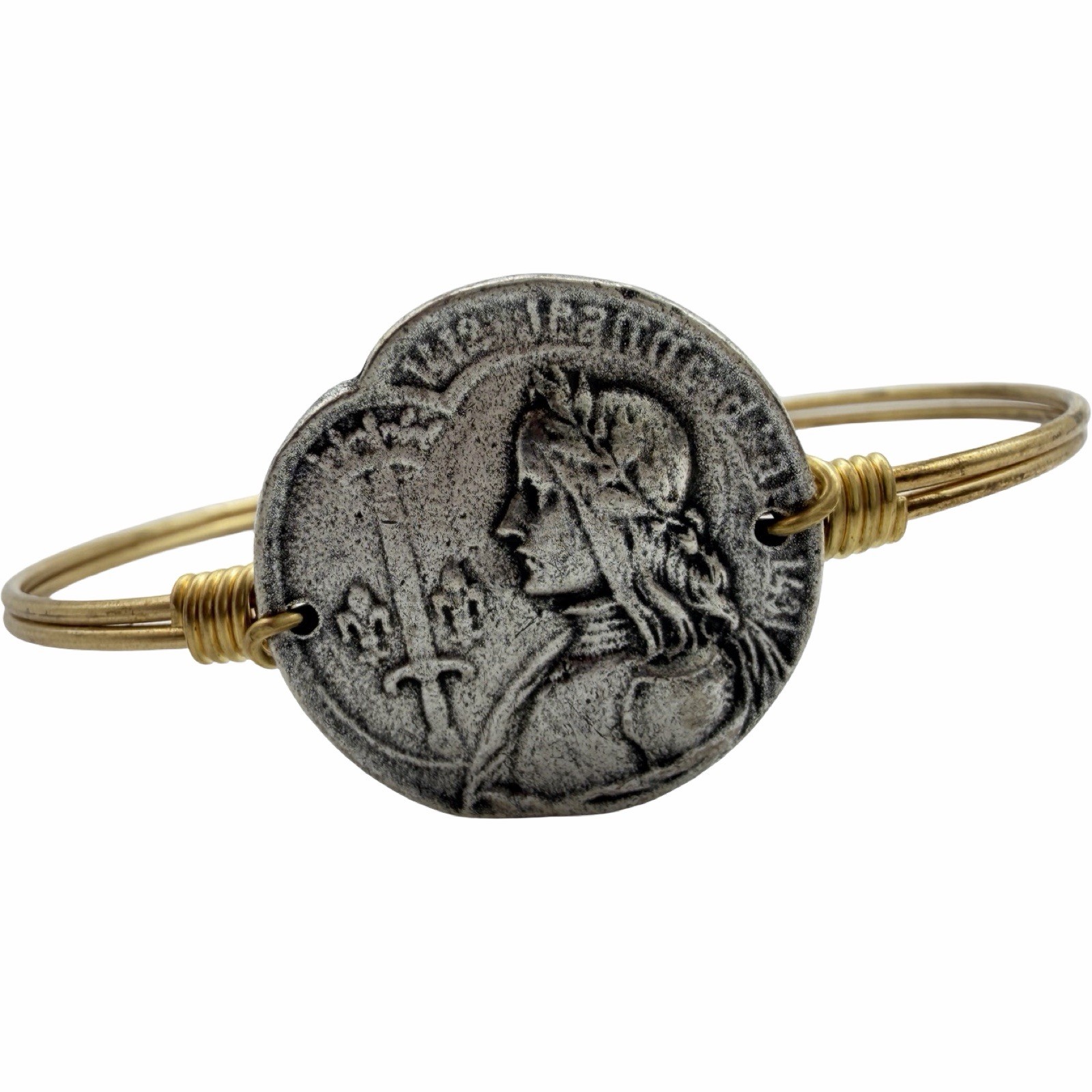 Luca + Danni St Joan of Arc Gold Tone Wire Bangle Bracelet USA