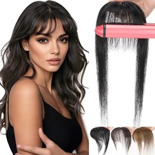 100 Human Hair Toppers With Bangs Air/Mid-Part Fringe Hair Piece 3D Wispy Bangs