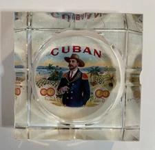 Stunning Cuban Cigar Crystal Glass Ashtray Large & Heavy 1 1/2" Thick