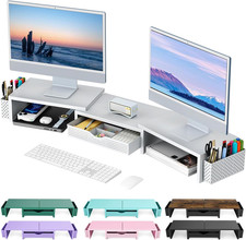 Dual Monitor Stand Riser with Drawer and Pen Holders Desk Organizer Office Desk